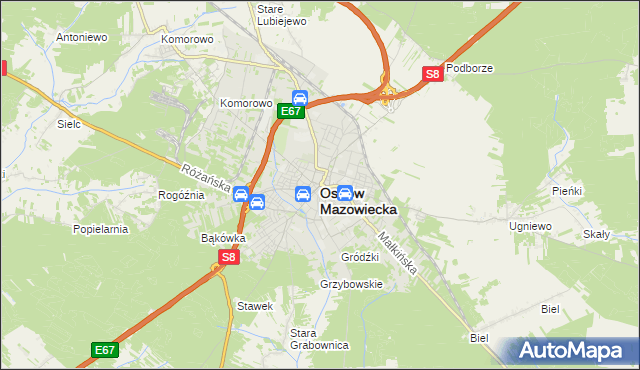 mapa Ostrów Mazowiecka, Ostrów Mazowiecka na mapie Targeo