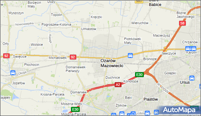 mapa Ożarów Mazowiecki, Ożarów Mazowiecki na mapie Targeo