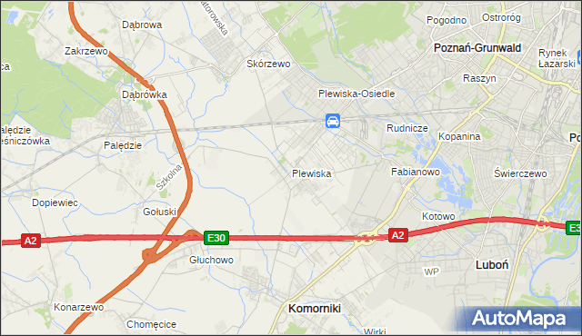 mapa Plewiska gmina Komorniki, Plewiska gmina Komorniki na mapie Targeo