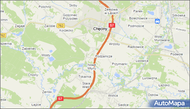 mapa Podzamcze gmina Chęciny, Podzamcze gmina Chęciny na mapie Targeo