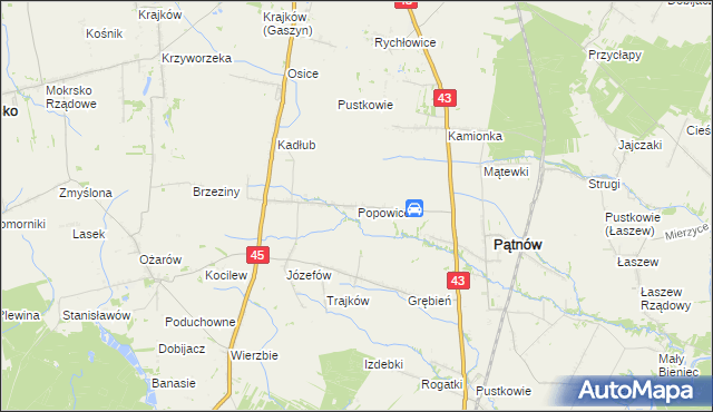 mapa Popowice gmina Pątnów, Popowice gmina Pątnów na mapie Targeo