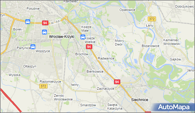 mapa Radwanice gmina Siechnice, Radwanice gmina Siechnice na mapie Targeo