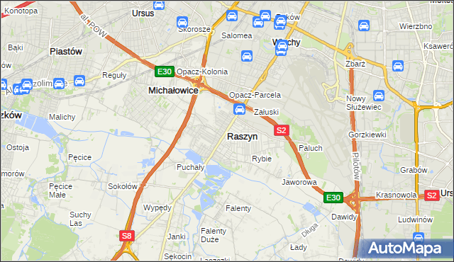 mapa Raszyn powiat pruszkowski, Raszyn powiat pruszkowski na mapie Targeo