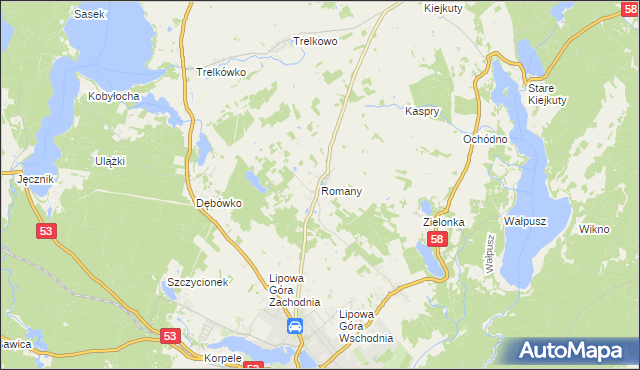 mapa Romany gmina Szczytno, Romany gmina Szczytno na mapie Targeo