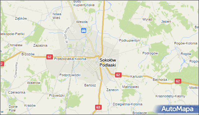 mapa Sokołów Podlaski, Sokołów Podlaski na mapie Targeo