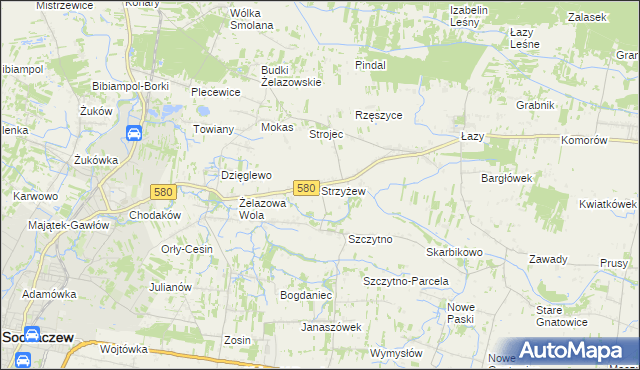 mapa Strzyżew gmina Kampinos, Strzyżew gmina Kampinos na mapie Targeo