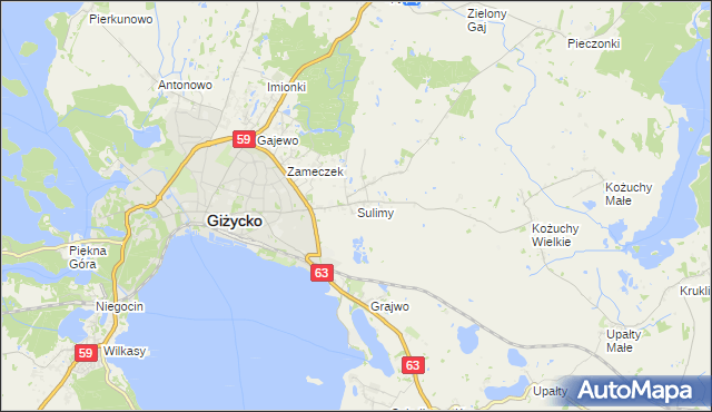 mapa Sulimy gmina Giżycko, Sulimy gmina Giżycko na mapie Targeo