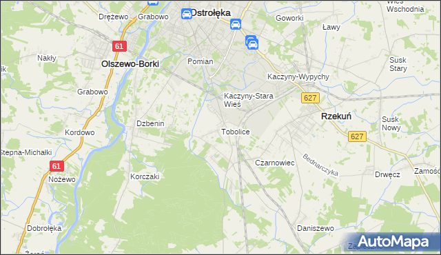 mapa Tobolice gmina Rzekuń, Tobolice gmina Rzekuń na mapie Targeo