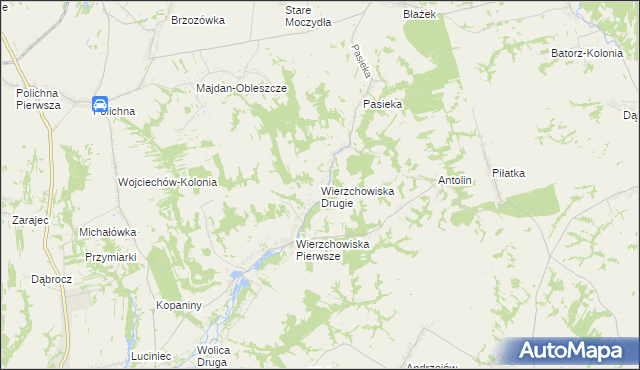 mapa Wierzchowiska Drugie gmina Modliborzyce, Wierzchowiska Drugie gmina Modliborzyce na mapie Targeo