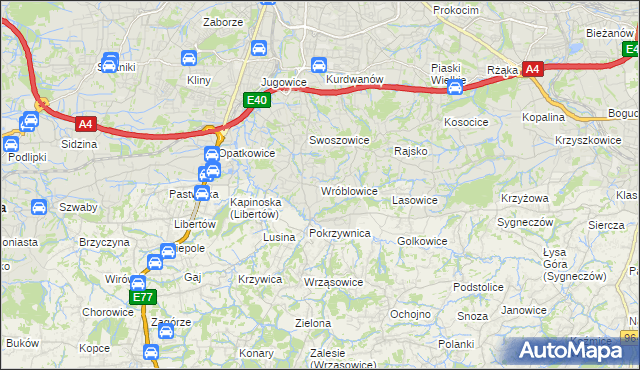 mapa Wróblowice gmina Kraków, Wróblowice gmina Kraków na mapie Targeo