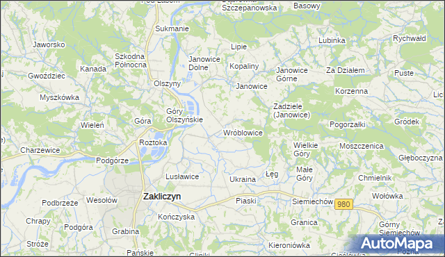 mapa Wróblowice gmina Zakliczyn, Wróblowice gmina Zakliczyn na mapie Targeo