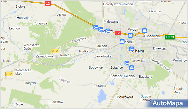 mapa Zawadówka gmina Chełm, Zawadówka gmina Chełm na mapie Targeo