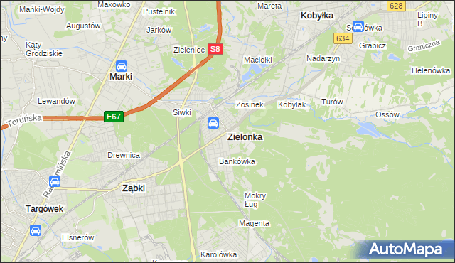 mapa Zielonka powiat wołomiński, Zielonka powiat wołomiński na mapie Targeo