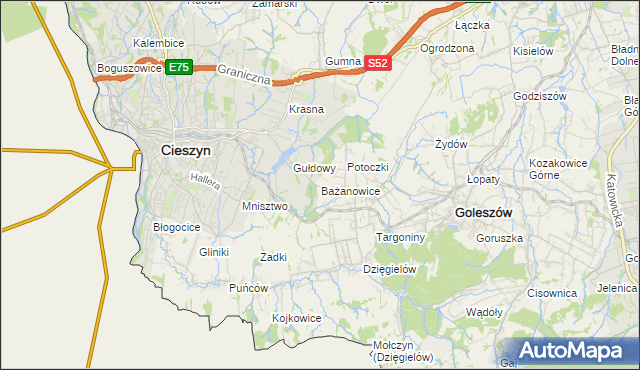 mapa Bażanowice, Bażanowice na mapie Targeo