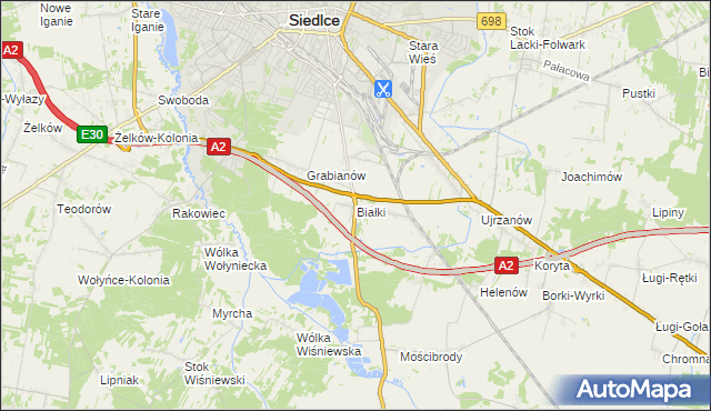 mapa Białki gmina Siedlce, Białki gmina Siedlce na mapie Targeo