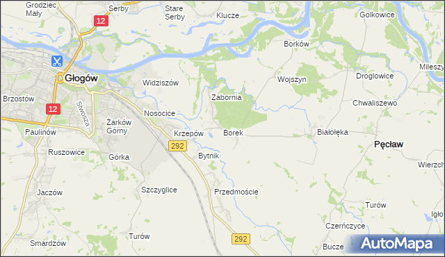 mapa Borek gmina Głogów, Borek gmina Głogów na mapie Targeo