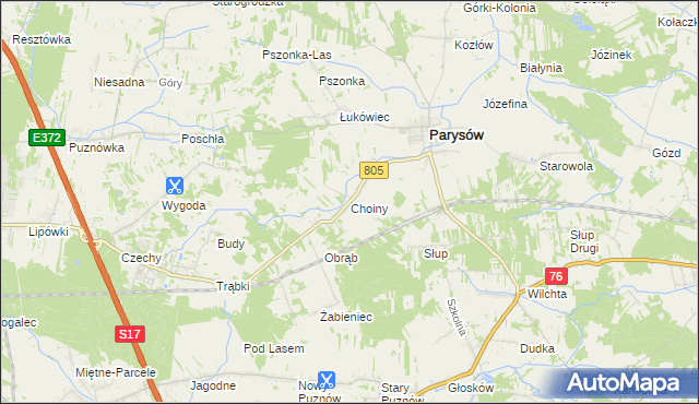 mapa Choiny gmina Parysów, Choiny gmina Parysów na mapie Targeo