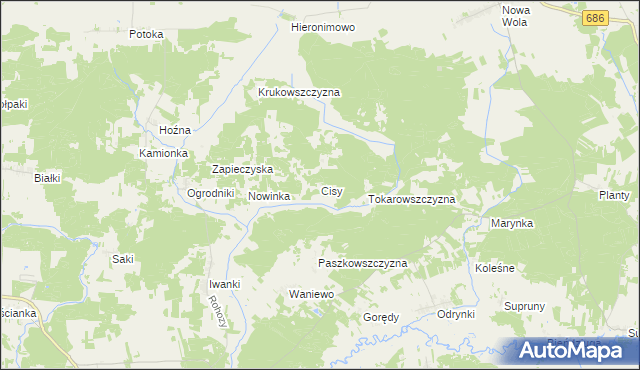 mapa Cisy gmina Narew, Cisy gmina Narew na mapie Targeo