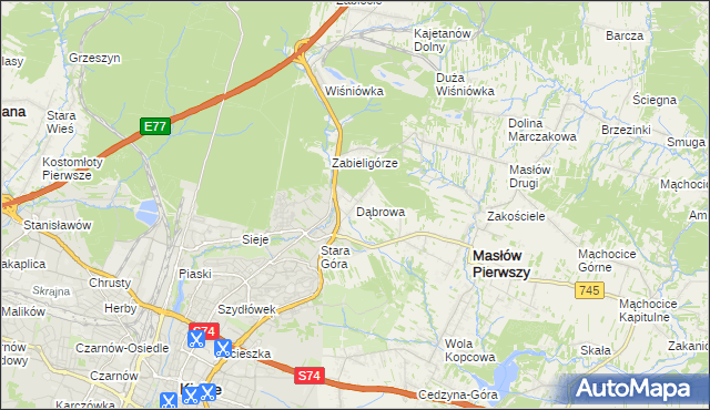 mapa Dąbrowa gmina Masłów, Dąbrowa gmina Masłów na mapie Targeo