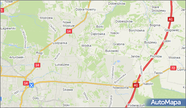 mapa Dąbrowa gmina Nowosolna, Dąbrowa gmina Nowosolna na mapie Targeo