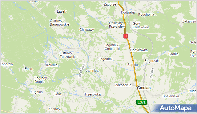 mapa Jagodnik gmina Cmolas, Jagodnik gmina Cmolas na mapie Targeo