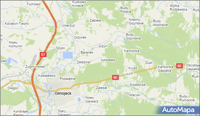 mapa Juliszewo, Juliszewo na mapie Targeo