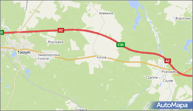 mapa Koryta gmina Torzym, Koryta gmina Torzym na mapie Targeo