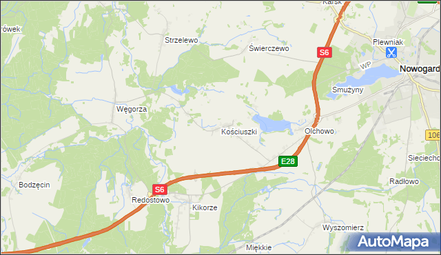 mapa Kościuszki gmina Osina, Kościuszki gmina Osina na mapie Targeo