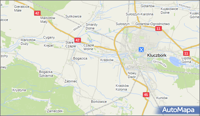 mapa Krasków gmina Kluczbork, Krasków gmina Kluczbork na mapie Targeo