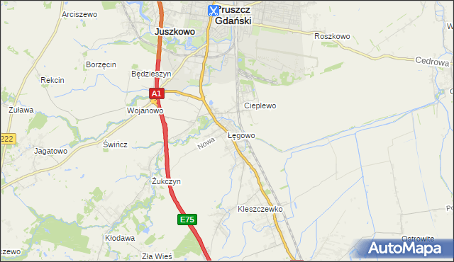 mapa Łęgowo gmina Pruszcz Gdański, Łęgowo gmina Pruszcz Gdański na mapie Targeo