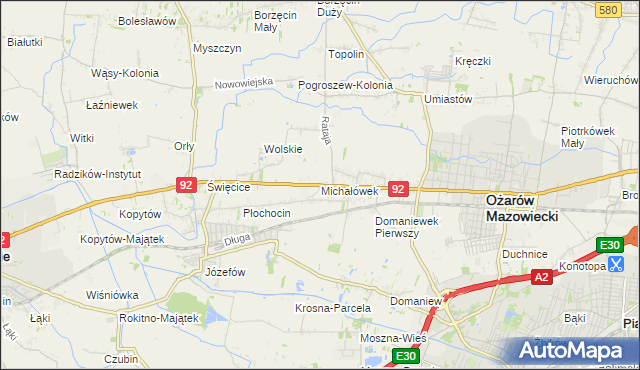 mapa Michałówek gmina Ożarów Mazowiecki, Michałówek gmina Ożarów Mazowiecki na mapie Targeo