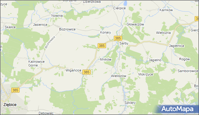mapa Mników gmina Przeworno, Mników gmina Przeworno na mapie Targeo