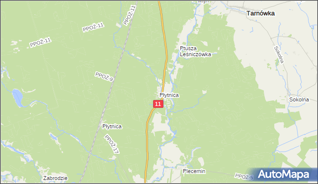 mapa Płytnica gmina Tarnówka, Płytnica gmina Tarnówka na mapie Targeo