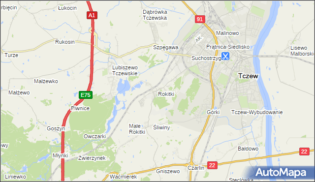 mapa Rokitki gmina Tczew, Rokitki gmina Tczew na mapie Targeo