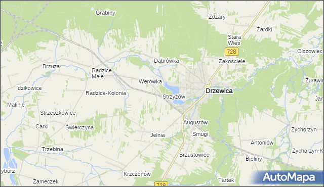 mapa Strzyżów gmina Drzewica, Strzyżów gmina Drzewica na mapie Targeo