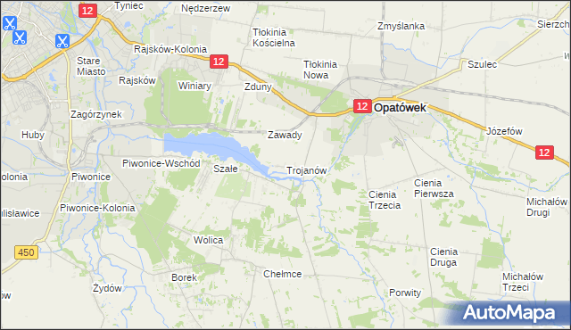 mapa Trojanów gmina Opatówek, Trojanów gmina Opatówek na mapie Targeo