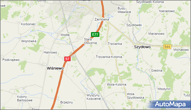 mapa Trzcianka-Kolonia gmina Szydłowo, Trzcianka-Kolonia gmina Szydłowo na mapie Targeo