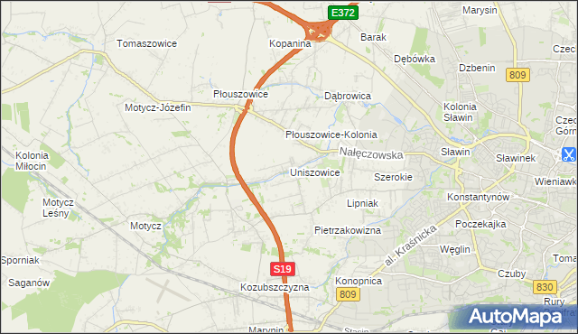 mapa Uniszowice, Uniszowice na mapie Targeo