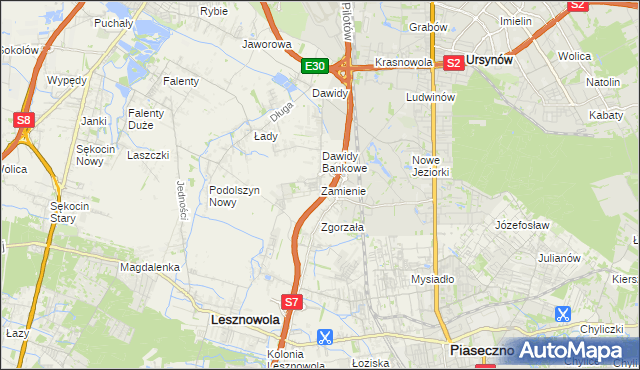 mapa Zamienie gmina Lesznowola, Zamienie gmina Lesznowola na mapie Targeo