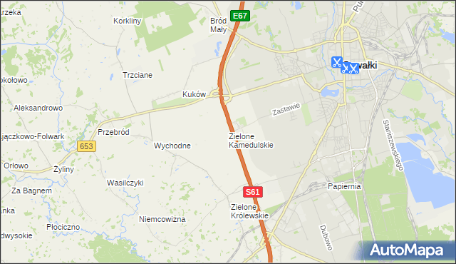 mapa Zielone Kamedulskie, Zielone Kamedulskie na mapie Targeo