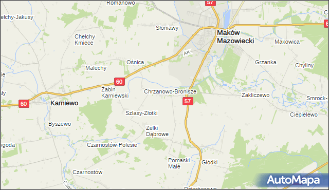 mapa Chrzanowo gmina Szelków, Chrzanowo gmina Szelków na mapie Targeo