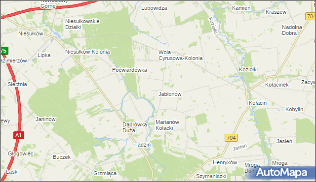 mapa Jabłonów gmina Brzeziny, Jabłonów gmina Brzeziny na mapie Targeo