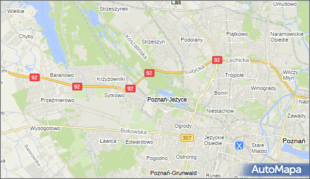 mapa Jeżyce gmina Poznań, Jeżyce gmina Poznań na mapie Targeo