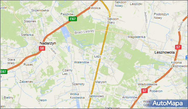 mapa Łazy gmina Lesznowola, Łazy gmina Lesznowola na mapie Targeo