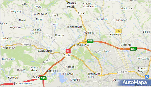 mapa Modlniczka, Modlniczka na mapie Targeo