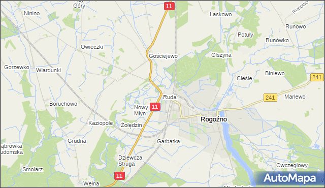 mapa Ruda gmina Rogoźno, Ruda gmina Rogoźno na mapie Targeo