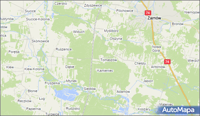 mapa Tomaszów gmina Żarnów, Tomaszów gmina Żarnów na mapie Targeo