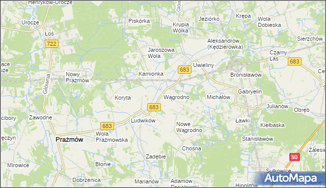 mapa Wągrodno gmina Prażmów, Wągrodno gmina Prażmów na mapie Targeo