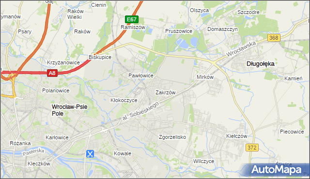 mapa Zakrzów gmina Wrocław, Zakrzów gmina Wrocław na mapie Targeo