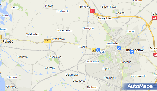 mapa Cieślin gmina Inowrocław, Cieślin gmina Inowrocław na mapie Targeo